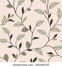 Vector vintage seamless pattern with stylized leaves on a cream background