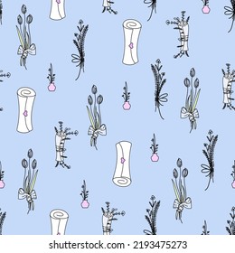 Vector vintage seamless romantic pattern in line art style.
