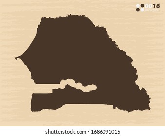 Vektorillustration Vintage von Senegal Karte auf altem Papierhintergrund.