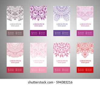 Vector vintage set of business cards. Floral mandala pattern and decoration. The layout of the Oriental style. Islam, Arabic, Indian, Ottoman motifs. Home page and page back. EPS 10