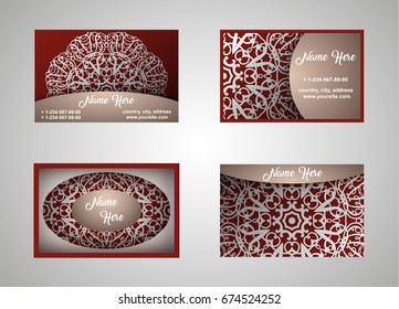 Vector vintage set of business cards. Floral mandala pattern and decoration. The layout of the Oriental style. Islam, Arabic, Indian, Ottoman motifs. Home page and page back. EPS 10