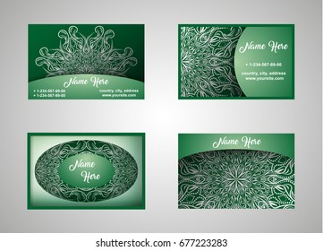 Vector vintage set of business cards. Floral mandala pattern and decoration. The layout of the Oriental style. Islam, Arabic, Indian, Ottoman motifs. Home page and page back. EPS 10