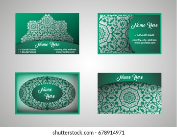Vector vintage set of business cards. Floral mandala pattern and decoration. The layout of the Oriental style. Islam, Arabic, Indian, Ottoman motifs. Home page and page back. EPS 10