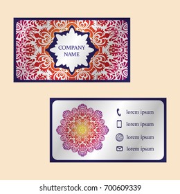 Vector vintage set of business cards. Floral mandala pattern and decoration. The layout of the Oriental style. Islam, Arabic, Indian, Ottoman motifs. Home page and page back. EPS 10