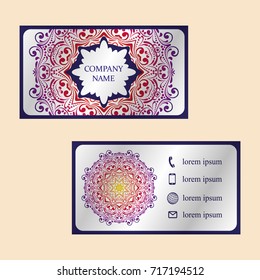 Vector vintage set of business cards. Floral mandala pattern and decoration. The layout of the Oriental style. Islam, Arabic, Indian, Ottoman motifs. Home page and page back. EPS 10