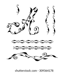 Vector Vintage set of calligraphic floral ornamental elements for design.