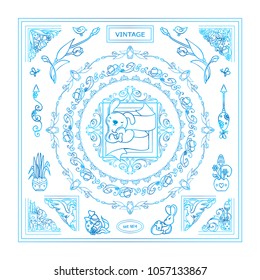 Vector vintage set of corners and frames. Ornate beautiful elements, arrows and dividers, for Christian holiday Easter, greeting card or invitations design. High quality art, new in each set