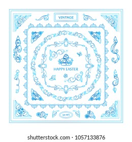 Vector vintage set of corners and frames. Ornate beautiful elements, arrows and dividers, for Christian holiday Easter, greeting card or invitations design. High quality art, new in each set