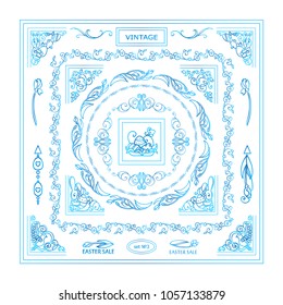 Vector vintage set of corners and frames. Ornate beautiful elements, arrows and dividers, for Christian holiday Easter, greeting card or invitations design. High quality art, new in each set
