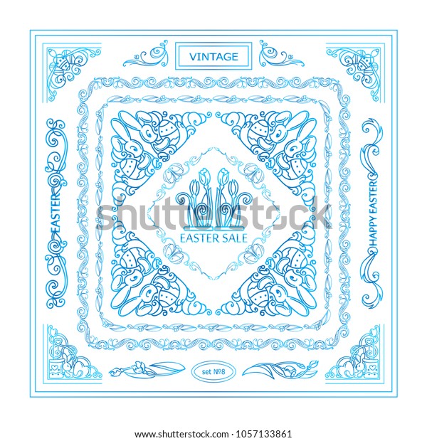 Vector vintage set of corners and frames. Ornate\
beautiful elements, arrows and dividers, for Christian holiday\
Easter, greeting card or invitations design. High quality art, new\
in each set