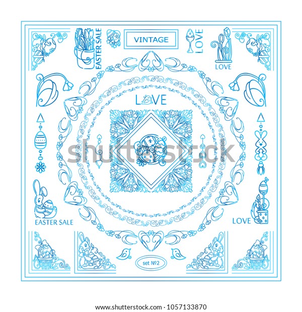 Vector vintage set of corners and frames. Ornate\
beautiful elements, arrows and dividers, for Christian holiday\
Easter, greeting card or invitations design. High quality art, new\
in each set