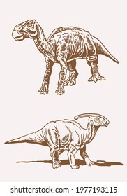Vector vintage set of dinosaurs ,paleontological collection