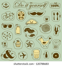 Vector vintage set of hand drawn objects