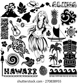 Vector Vintage set of Hawaiian icons and symbols