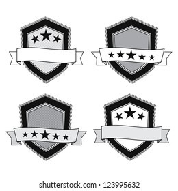 Vector vintage shield labels in black and white