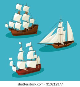 Vector vintage Ships image design set for your illustration, postcards, poster, labels, stickers and other design needs. 