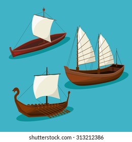 Vector vintage Ships image design set for your illustration, postcards, poster, labels, stickers and other design needs. 