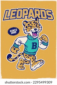 Vector de diseño de camisas vintage de mascota atlética leopardo