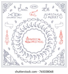 Vector vintage signs, symbols, corners, tiny arts for design. Elements for frames, borders, squares, dividers. Christmas, Holidays, winter fairytales theme. Different in each set 8 from 9