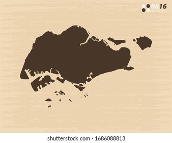 Vector Vintage Of Singapore Map On Old Paper Background.