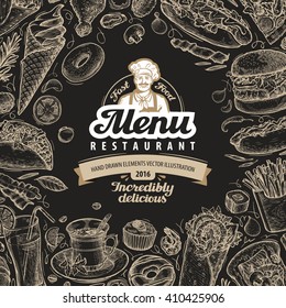vector vintage sketch fast food illustration. design template menu covers for restaurant or cafe