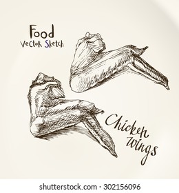 Vector vintage sketch plate with chicken wings