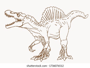 Vector vintage sketch of spinosaurus  , graphical illustration , dinosaur 