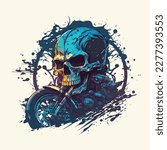 Vector vintage skull biker riding motorcycle illustration