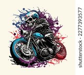Vector vintage skull biker riding motorcycle illustration