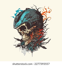 Vector vintage skull biker riding motorcycle illustration
