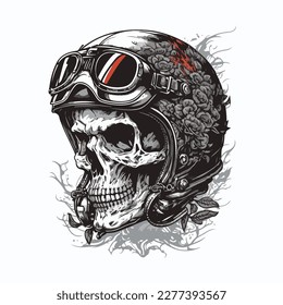 Vector vintage skull biker riding motorcycle illustration