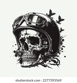 Vector vintage skull biker riding motorcycle illustration