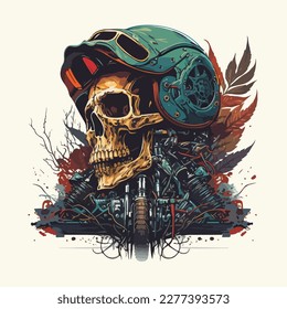 Vector vintage skull biker riding motorcycle illustration