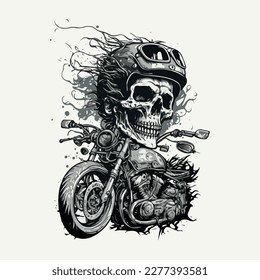 Vector vintage skull biker riding motorcycle illustration