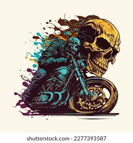 Ilustración de motocicleta de ciclismo de cráneo vectorial