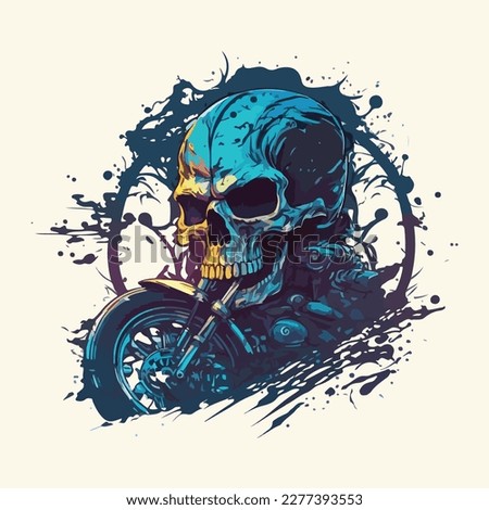 Vector vintage skull biker riding motorcycle illustration