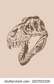 Vector vintage skull of tyrannosaurus , graphical illustration,paleontological element 