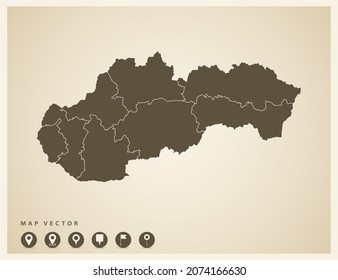 Vector vintage of Slovakia map on old background.