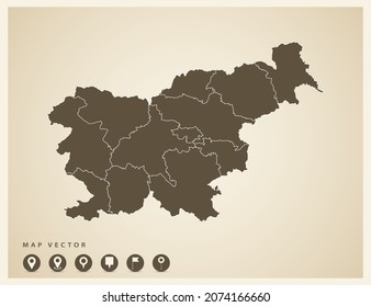 Vektorvintage von Slowenien Karte auf altem Hintergrund.