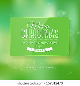 Vector vintage soft blurry green christmas greeting card / poster with subtle bokeh  and glossy banner. Cross process color effect. Retro look. Vintage film effect. Festive typography.