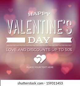 Vector vintage soft blurry valentine's day greeting card / poster with heart shaped bokeh