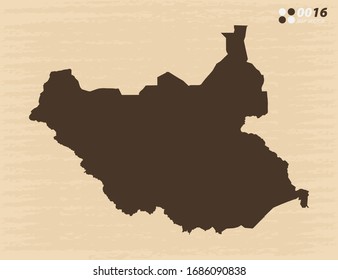 Vector vintage of South Sudan map on old paper background.