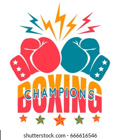 Vector vintage sport logo for boxing with gloves. Boxing champions.