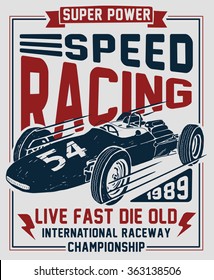 Vector Vintage Sport Racing Car, T-shirt Graphics, Vintage Typography
