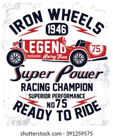 Vector Vintage Sport Racing Car, T-shirt Graphics, Vintage Typography