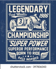 Vector vintage sport racing car, T-shirt Graphics, Vintage typography