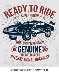 Vector vintage sport racing car, T-shirt Graphics, Vintage typography