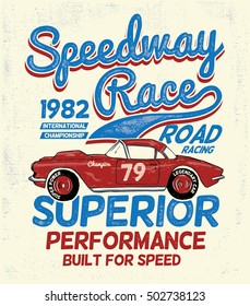 Vector Vintage Sport Racing Car, T-shirt Graphics, Vintage Typography