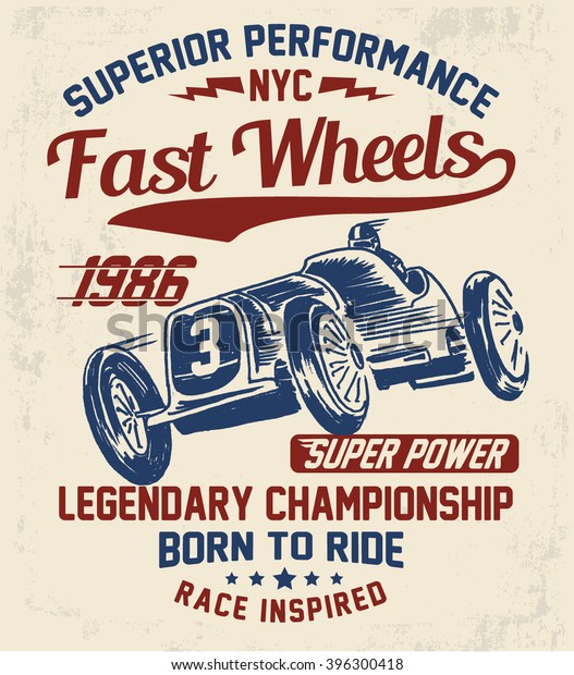 Vector vintage sport racing car, T-shirt\
Graphics, Vintage\
typography