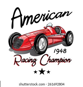 Vector vintage sport racing car.T-shirt Graphics.American Race.